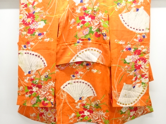 アンティーク　紋錦紗檜扇に花模様着物